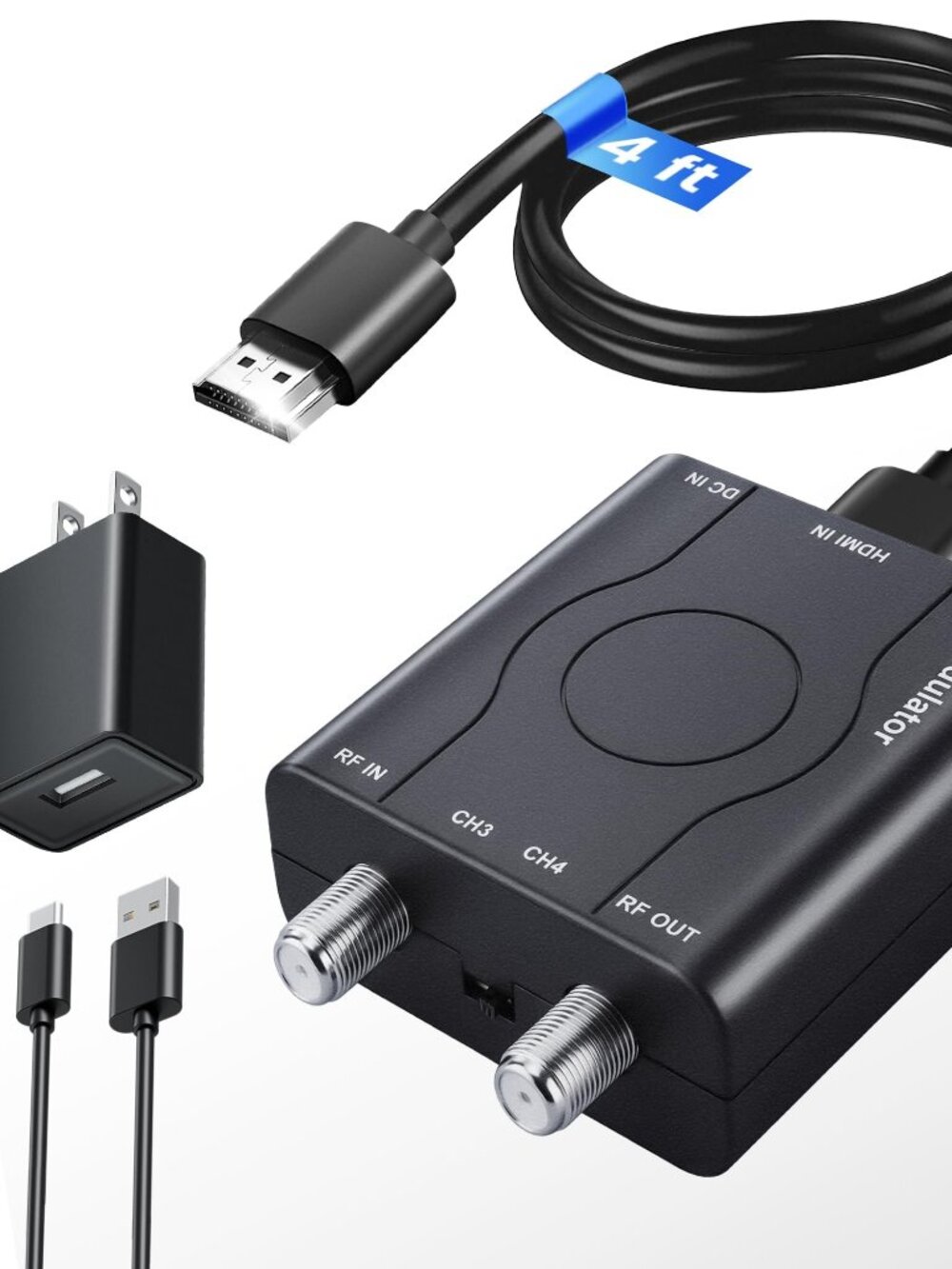 HDMI to RF Modulator with 1.2M HDMI Cable & Power Adapter - HD Video Converter